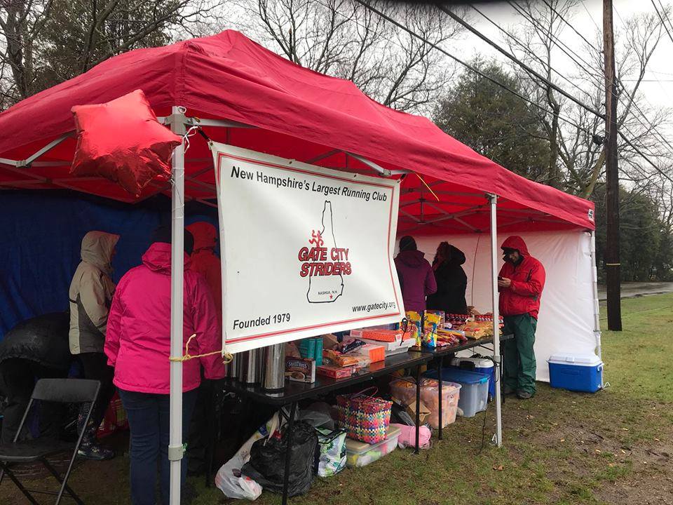 A slightly damp Boston Marathon support tent in 2018