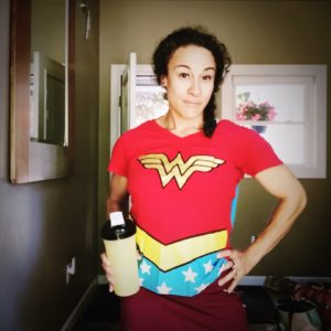 Shelby sporting her Wonder Woman running shirt!
